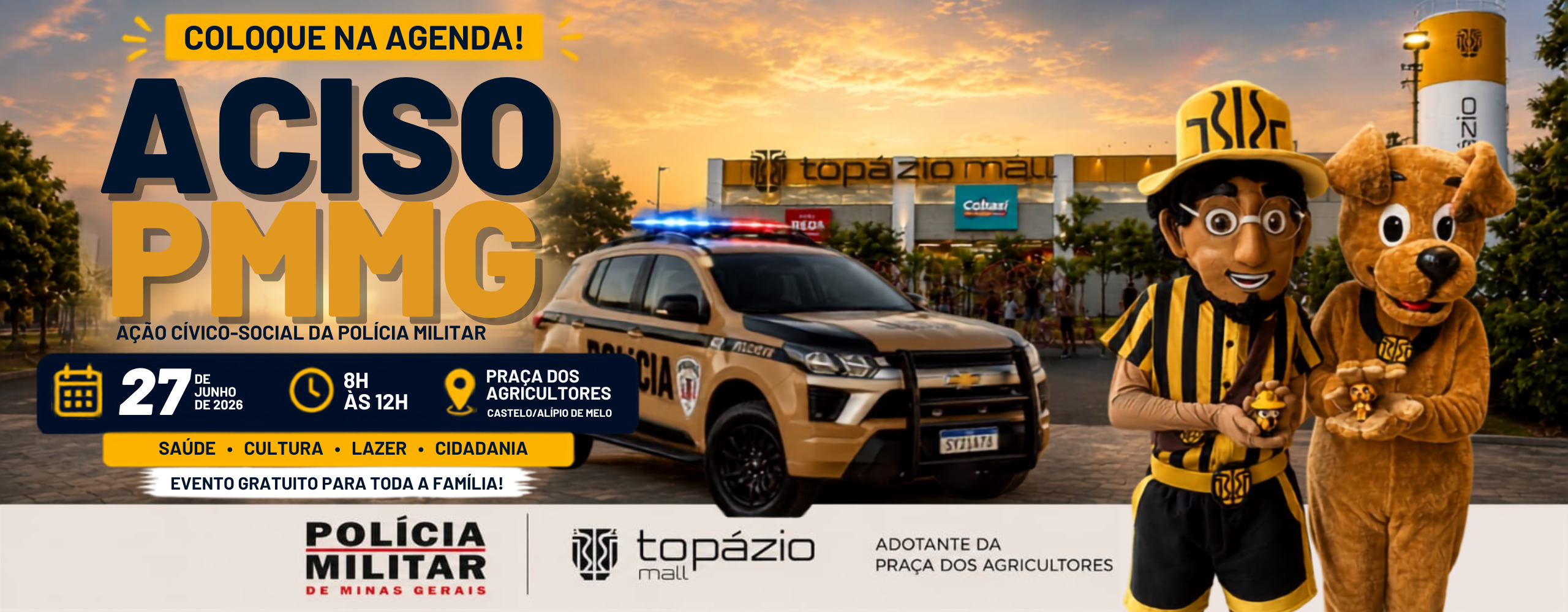 ACISO da PMMG leva serviços gratuitos, cidadania e lazer à Praça dos Agricultores no dia 27 de junho